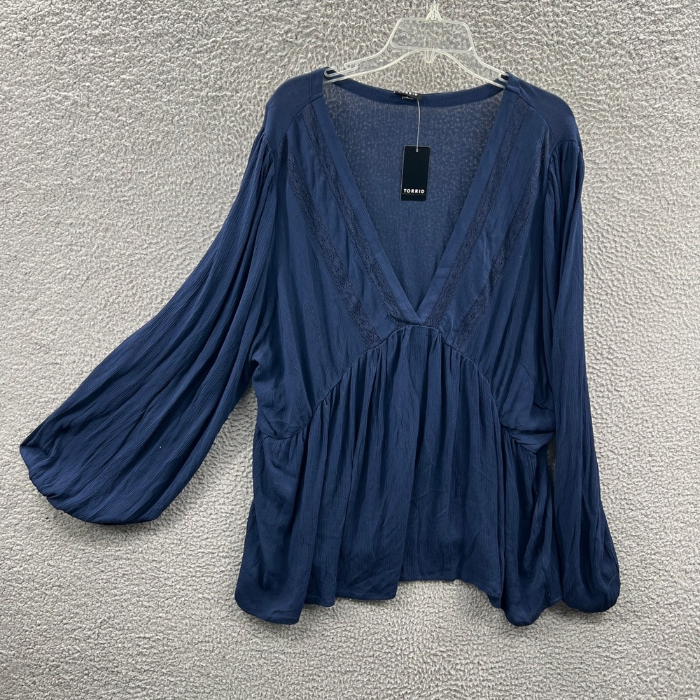 Torrid Womens Boho Top 3X Indie Lace Inset Empire Waist Flowy Peplum Festival